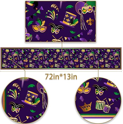 Miniatura 8 de Pudodo Mardi Gras - Camino de mesa con diseño de flor de lis mantel de fiesta de máscaras cocina comedor decoración del hogar 13 x 108 pulgadas
