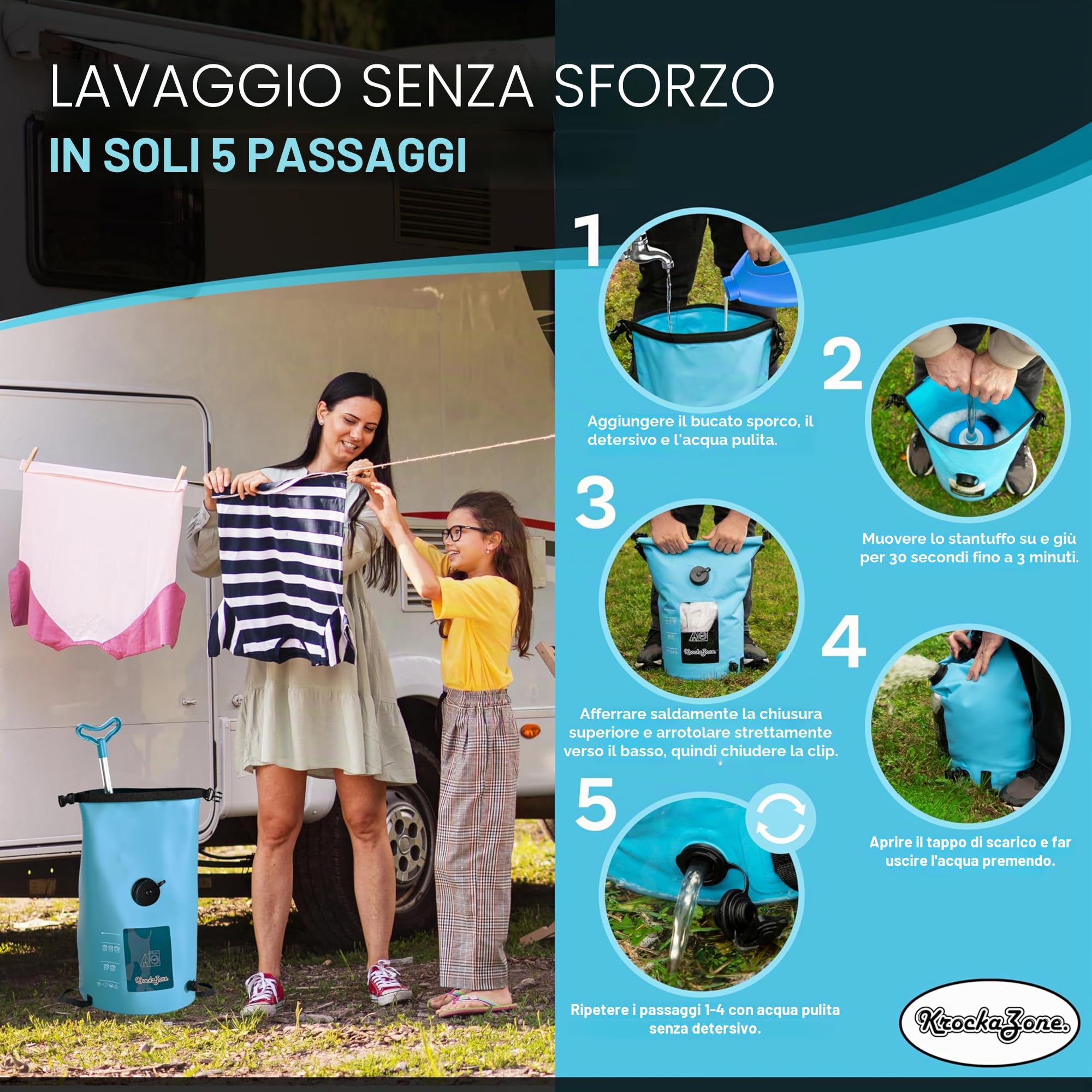 Lavatrice portatile senza corrente – Set pieghevole per lavabo, piccolo e leggero per il lavaggio a mano, lavatrice da viaggio, mini borsa per il lavaggio a mano, per campeggio, viaggi, vacanze