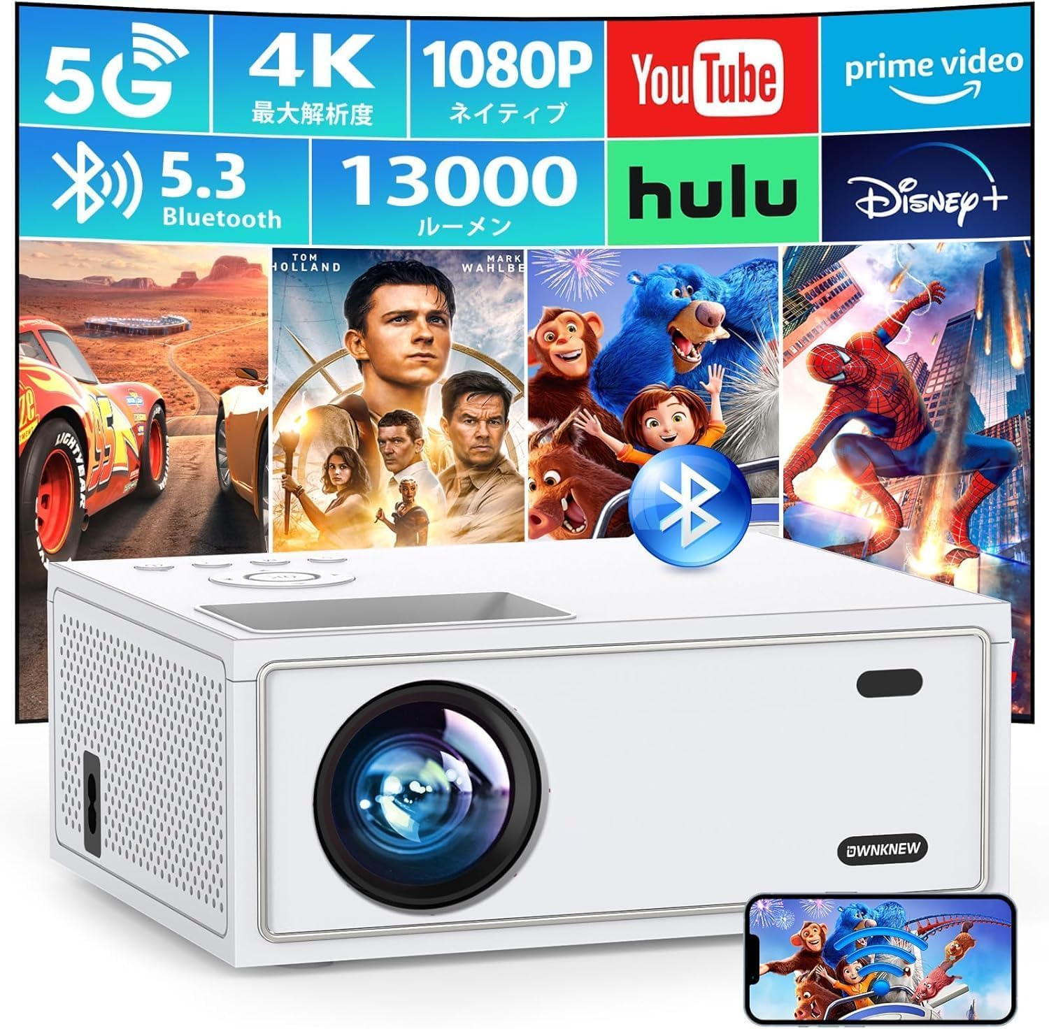 Amazon.co.jp: OWNKNEW プロジェクター 小型 4K対応 1080P解像度  