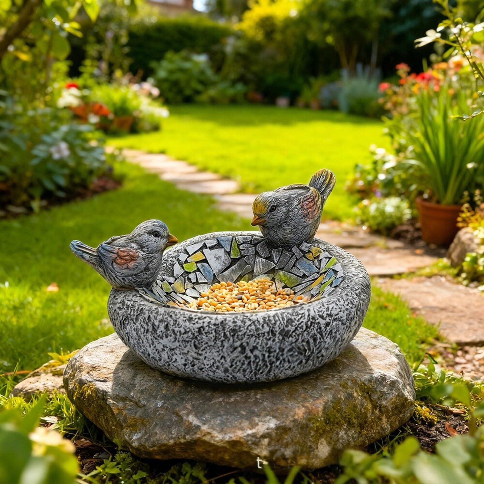 Baño para Pájaros, Bebedero Pajaros Exterior, Material de Resina, Resistente a la Intemperie, Fácil de Limpiar, para Jardín, Patio, Exterior