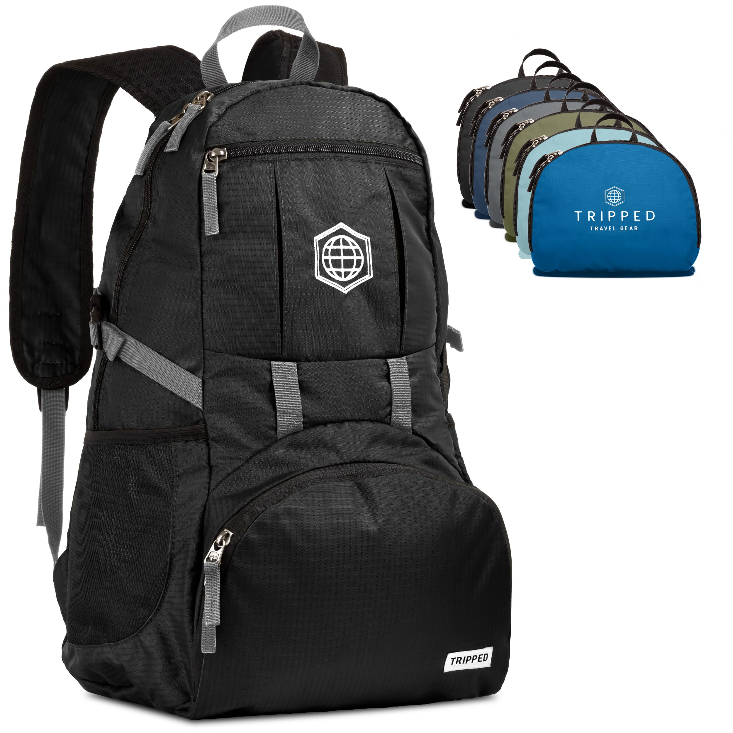 TRIPPED Travel Gear Traveling Backpack- Foldable collapsible lightweight backpack for travel (Black) 35 liters
