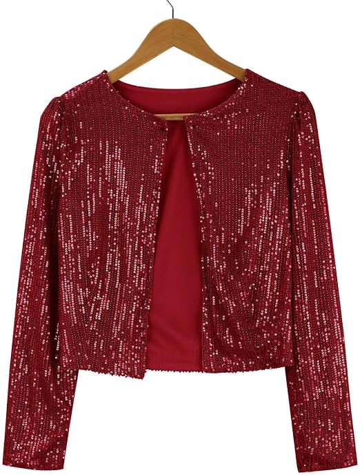 Veste à Paillettes Femme - Cardigan Court Brillant, Manches Longues, Pour Soirée, Fête, Cocktail - 9