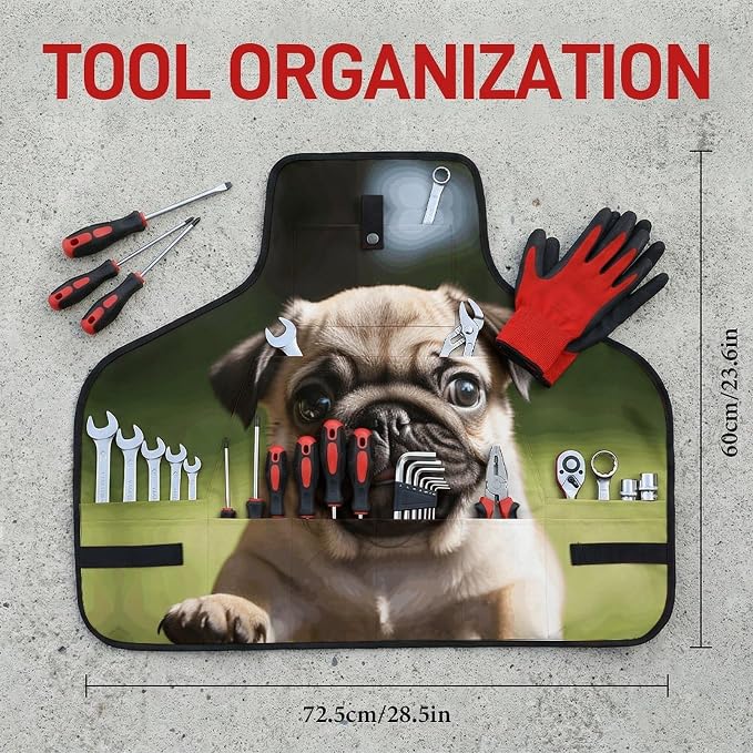 Delantal de trabajo ajustable con bolsillos Pug Puppies miniatura 2