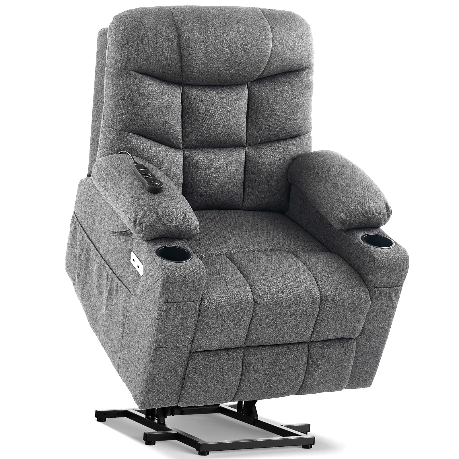 Tami Direct Tami Tami Dual Motor Power Lift Chair Recliner for Elderly with Massage and Heat, Infinite Position Electric Lift Recliner with USB A&C, Cup Holders (T6012 - Linen Fabric, Gray, Medium)
