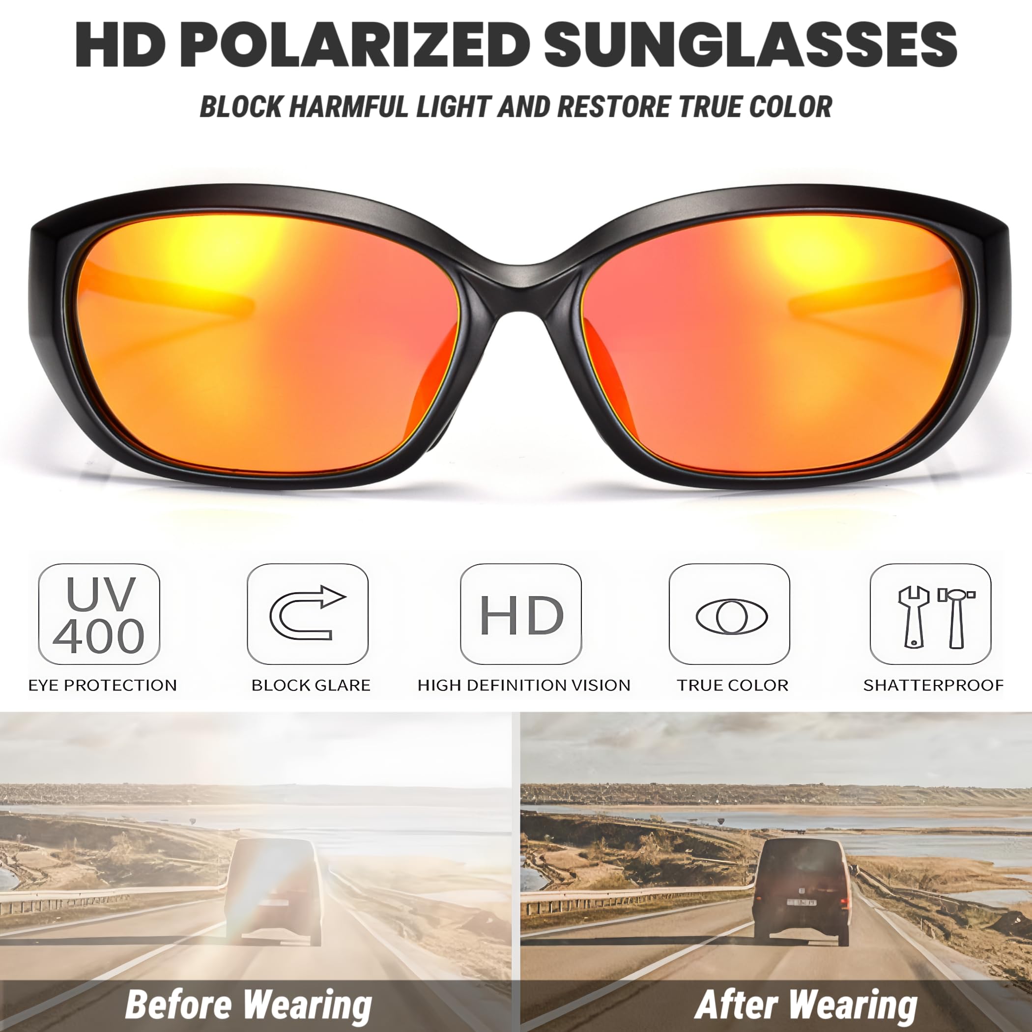 ICARA Gafas de sol deportivas polarizadas para hombres y mujeres, protección UV400, marco TR90, ideal para conducir, ciclismo, pesca, correr