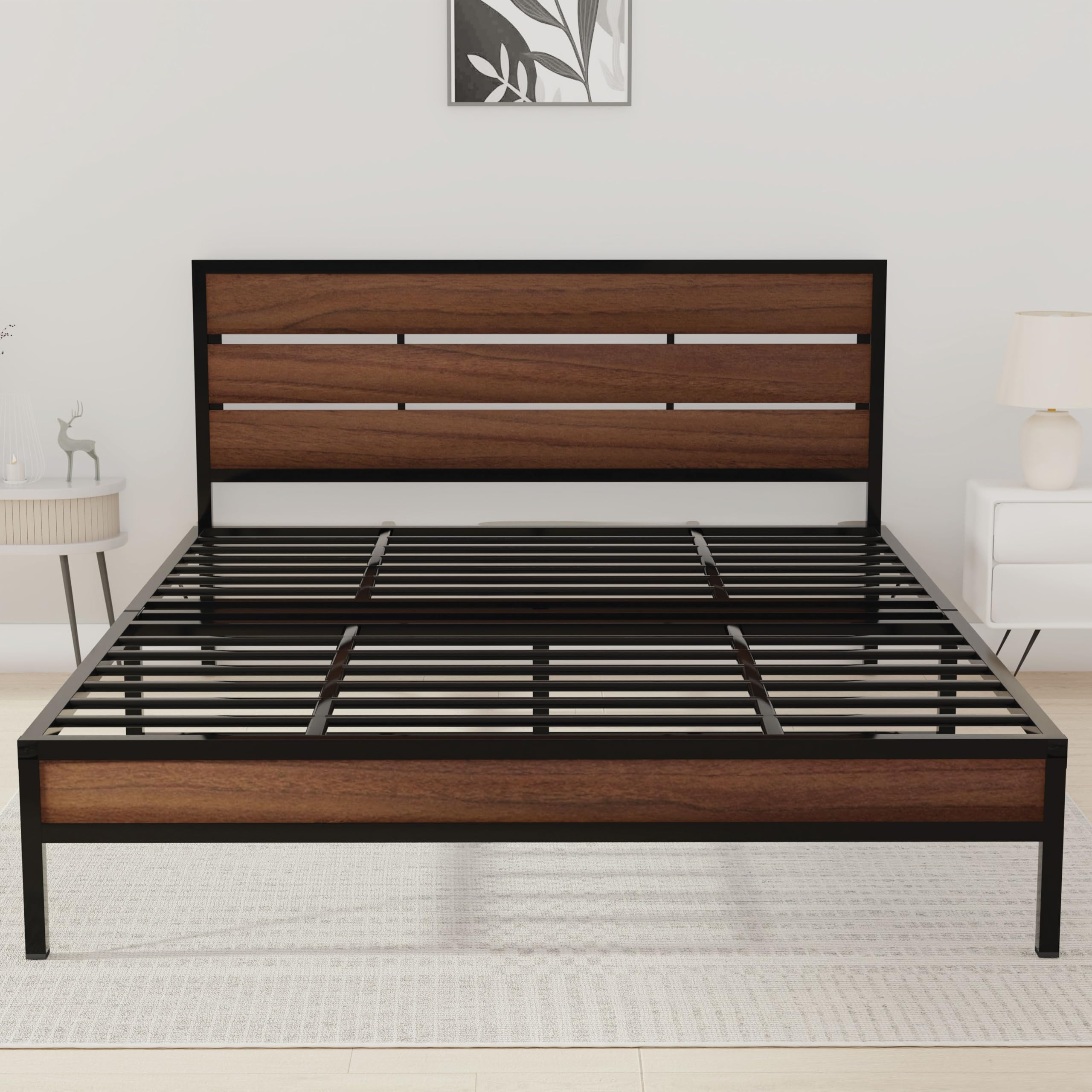 Honey Touch® Queen Size Bed | Engineered Wood Headboard & Metal Frame | Folding | No Assembly | Modern Minimalist Design | American Oak | (6.5 x 5 ft)