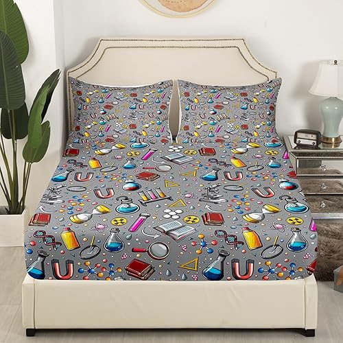 Miniatura 3 de Juego de ropa de cama de laboratorio de química para niños, adolescentes, niños, jóvenes, tubo de ensayo, microscopio escolar, graffiti, sábana