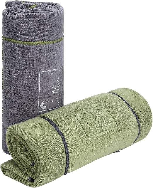 2PCS Dog Microfibre Drying Towel, Dog Towel Absorbent Medium, Dog Quick Dry Bath Towel, Pet Towel for Dogs and Cats Super Soft Machine Washable-Grey&Green (90 x 50cm)