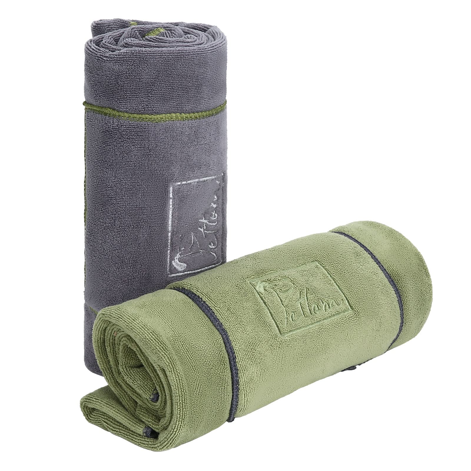 PETTOM 2-Piece Dog Towels, Microfibre Absorbent, Soft Quick Dry Dog Towel, Machine Washable - Grey/Green (90 x 50cm)