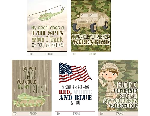 25 Pack Army Military Valentine's Day Cards for Classroom Exchanges From Silly Goose Gifts