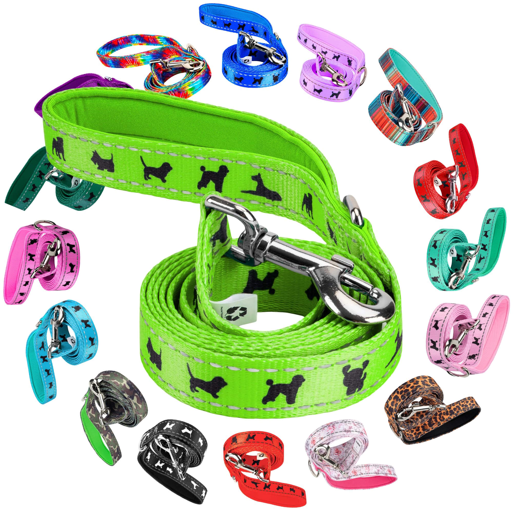 EcoBark Dog Leash - Soft & Reflective Comfort Training Leashes with Padded Handle - Strong Durable Heavy Duty - Training and Pulling for Small, Medium