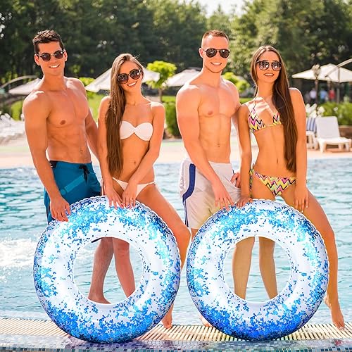 Miniatura 4 de 4 piezas inflables con purpurina para piscina, tubo de natación de confeti y bola de playa con purpurina, bola de playa inflable, anillo de natación