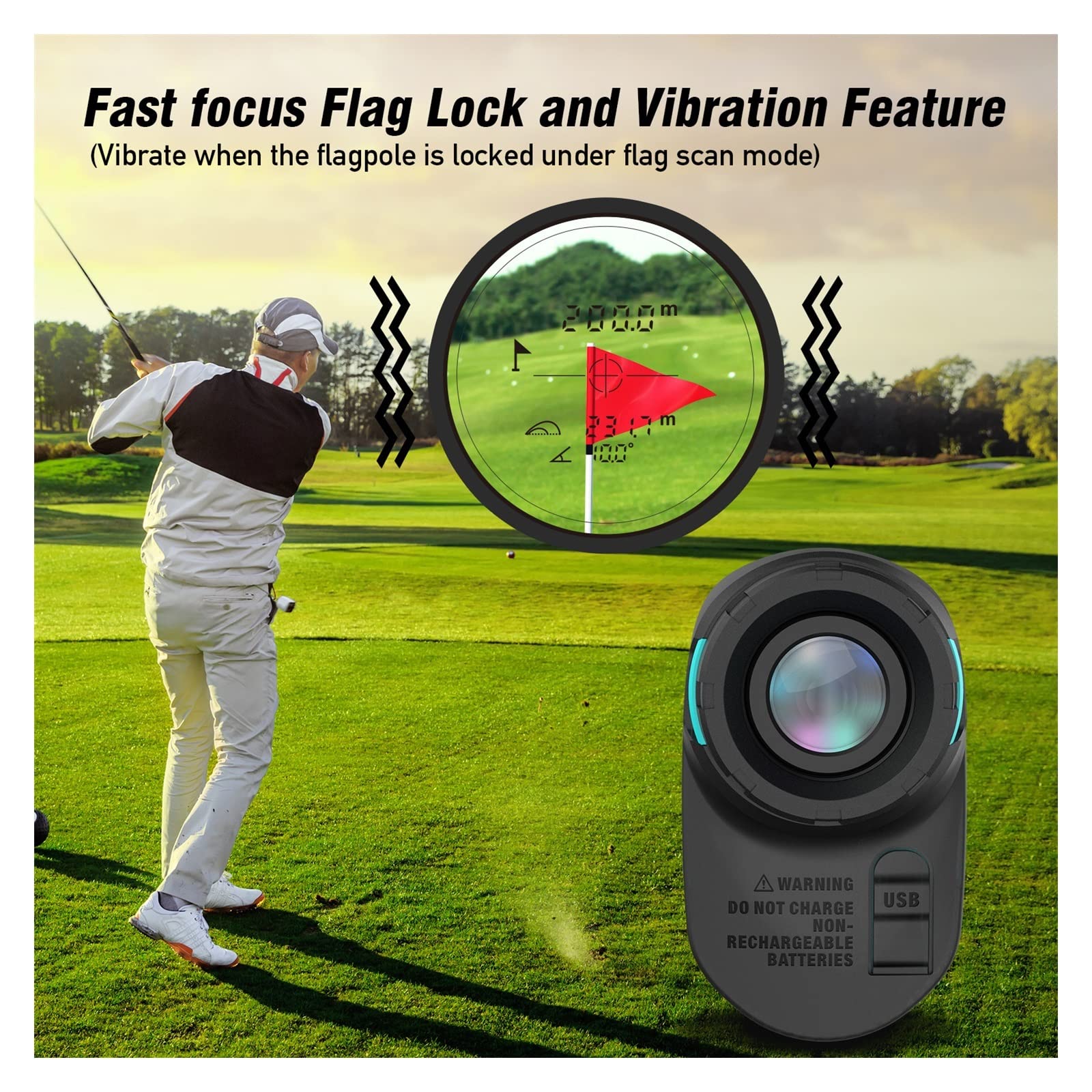 Telémetro de medición de Distancia PF260 Medidor de Distancia de Golf 600M Telémetro láser con Pendiente, vibración, magnético, Recargable de Alta precisión y precisión