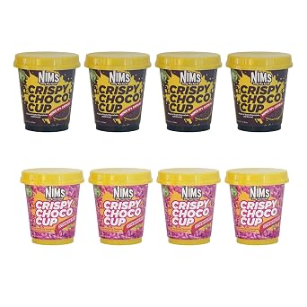 NIMS Crispy Choco Cup Mixed Flavors Ns Cereal and Starberry Crunchy Cereal with Dark & Strawberry Chocolate Snack, Party Treats & Dessert Topping, 2.12 oz 60g, Pack of 8 4 Each Flavor