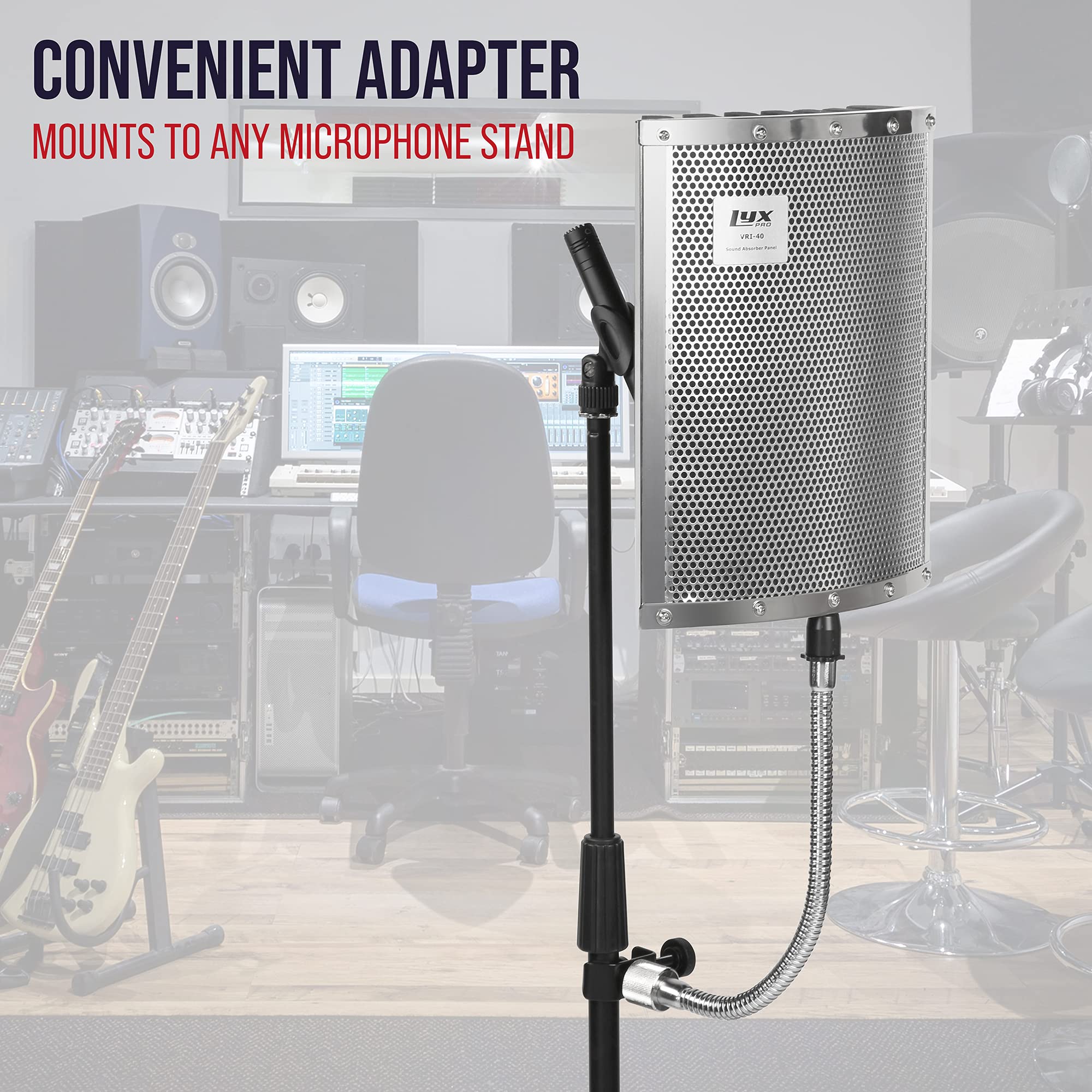 LyxPro VRI-40 Portable Acoustic Isolation Instrument Shield, Voice And Sound Absorbing, Reflection Panel with Heavy Duty Gooseneck - Image 4