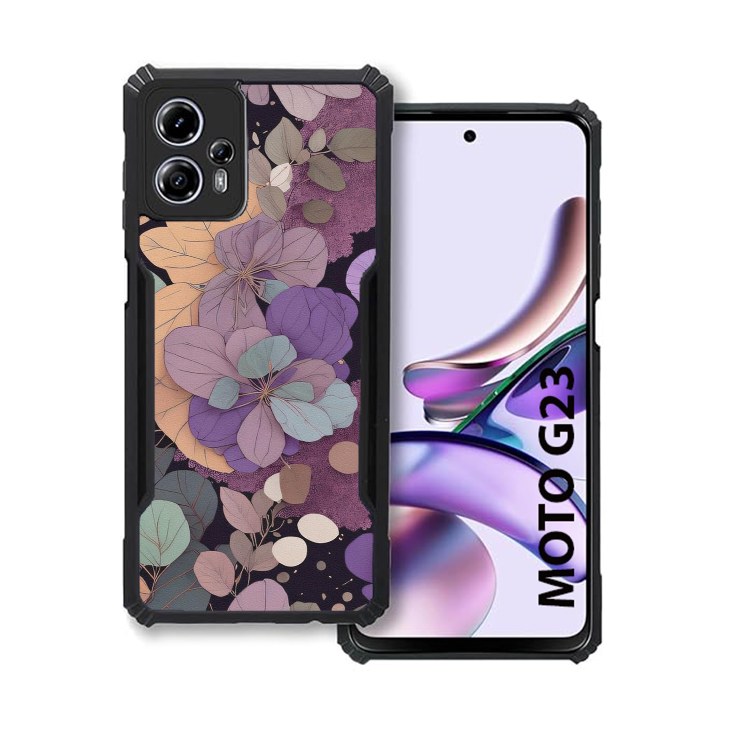 COBERTA Slim Shockproof 360 Degree Protection Design Back Cover Case for Motorola Moto g23 | (Colorful Leaves Black Floral)