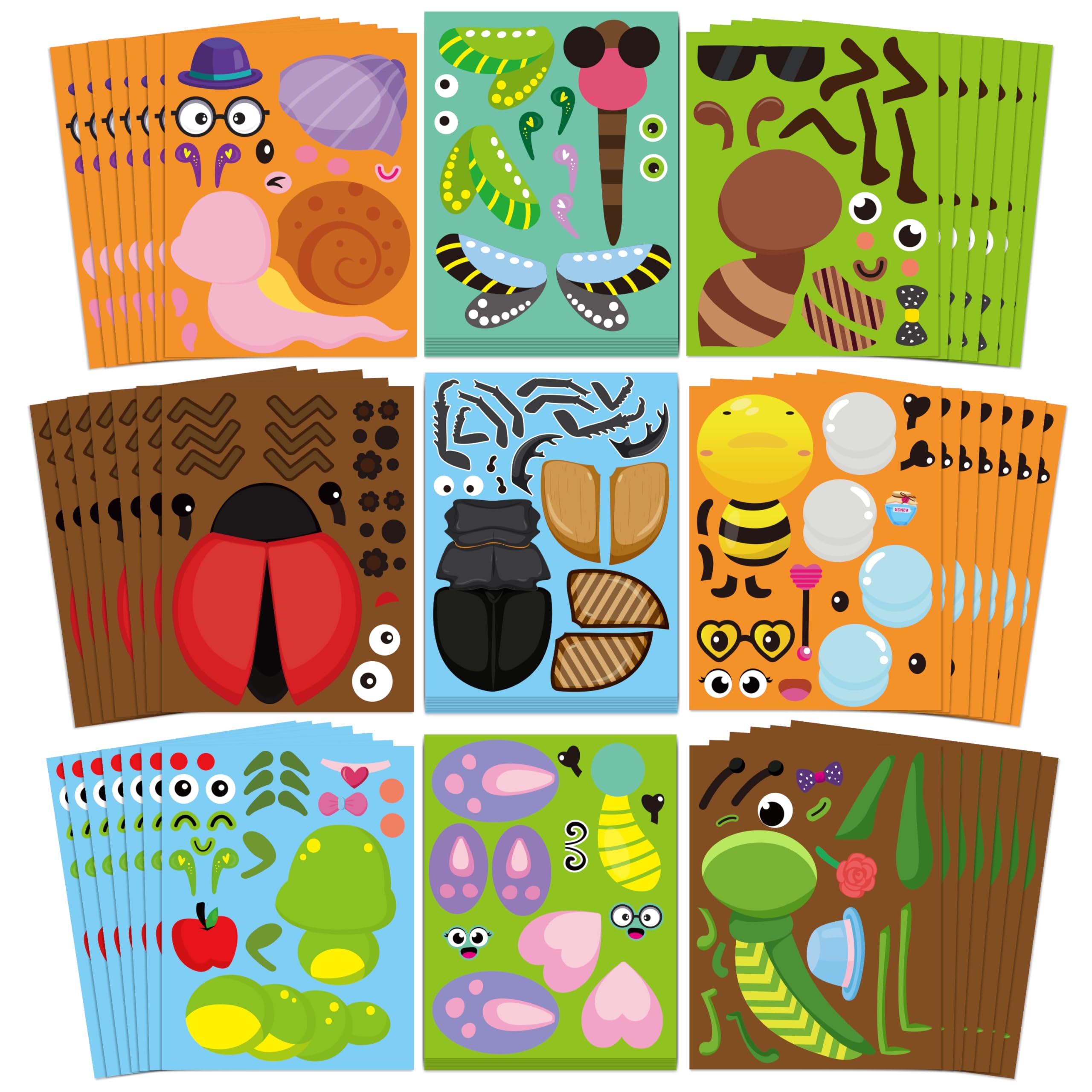 CY2SIDE Spring Insect Face Sticker - 64Pcs Make Your Own Bugs Sticker for Kid, Butterfly Beetle Bee Face Decal for School Prizes, DIY Insect Decal