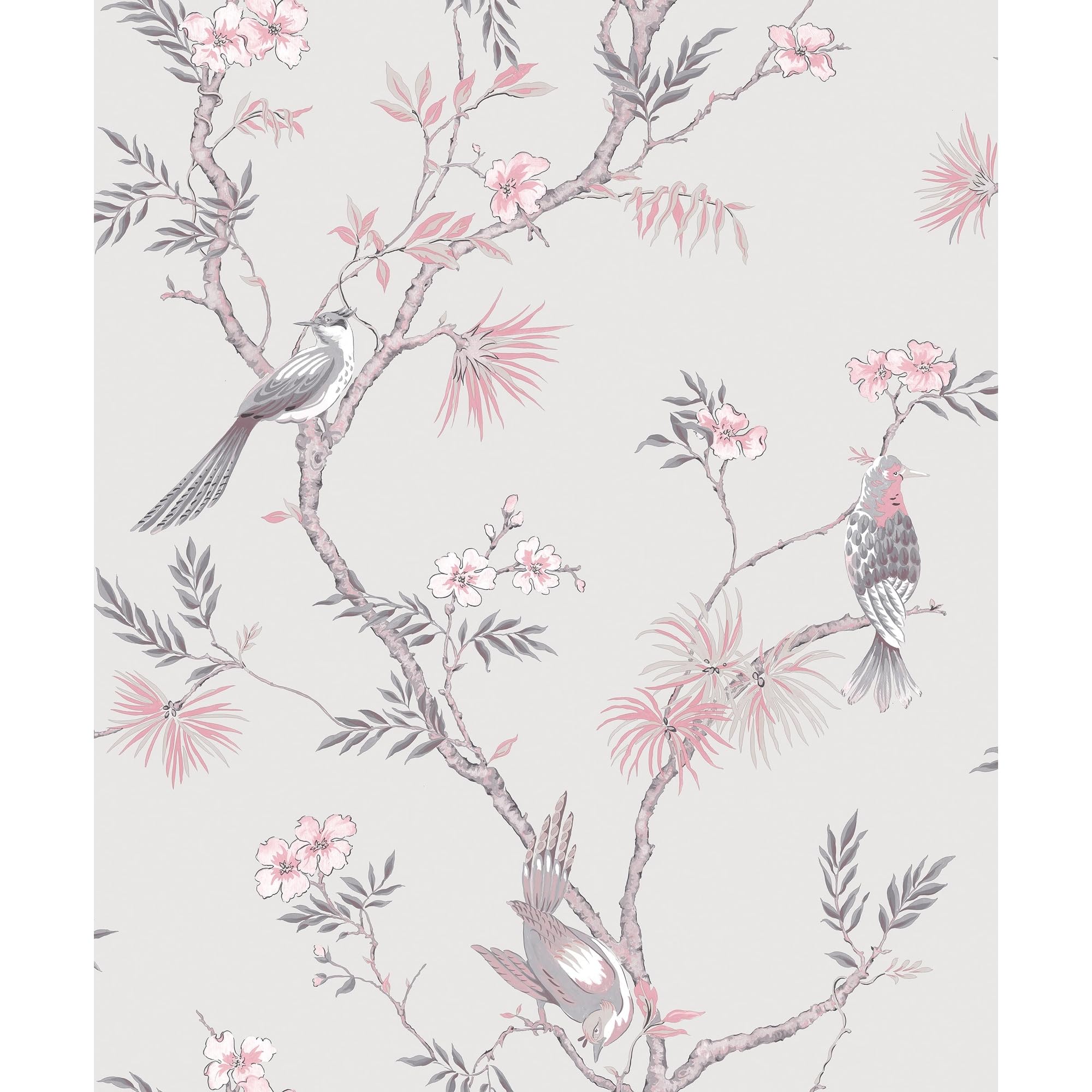Galerie G78491 - Secret Garden Classic Bird Trail Pink, Grey Wallpaper