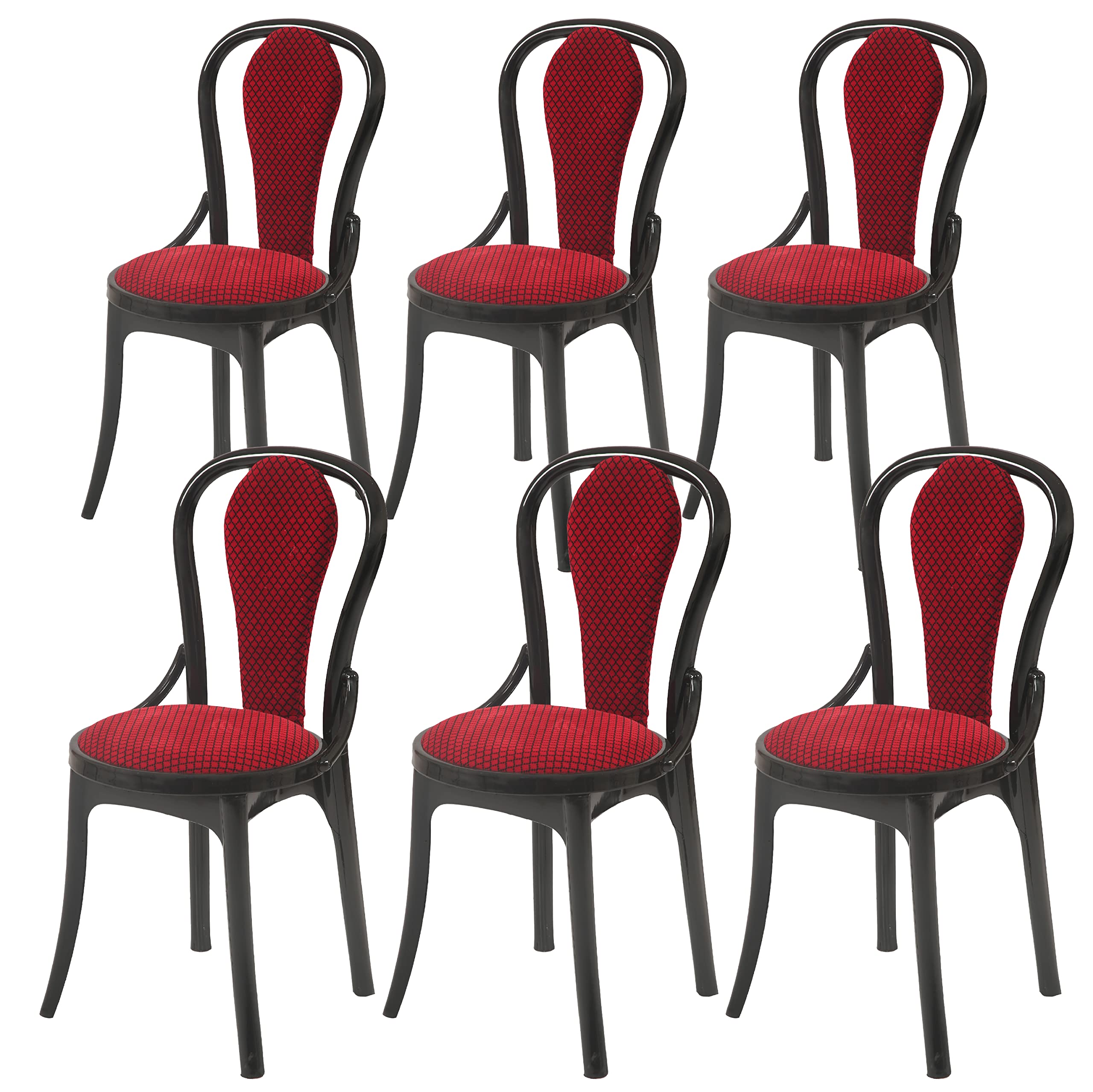 Supreme Furniture Pearl Super Plastic Cushion Chair Without-Arm Suitable for Home, Garden, Office, Living Room, Cafeteria, Restaurant, Hotel, Resort and Indoor (Set of 6, Black-Red)-picture-21