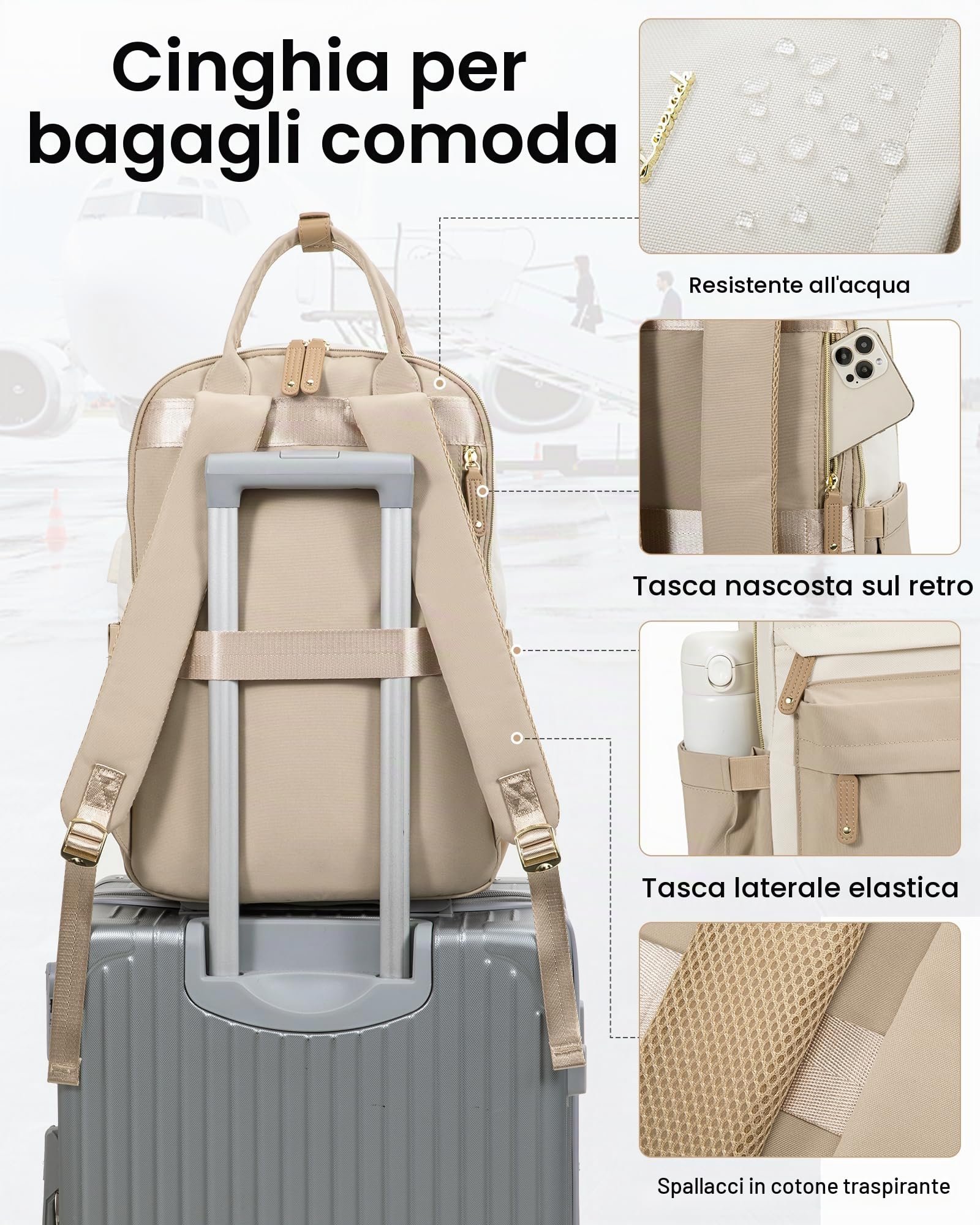 LOVEVOOK Zaino Porta PC Donna, 17 Pollici Zaino da Viaggio Scuola Università Grande, Impermeabile Zaino Lavoro Ufficio Antifurto Elegante, Computer Laptop Travel Backpack Waterproof Cachi