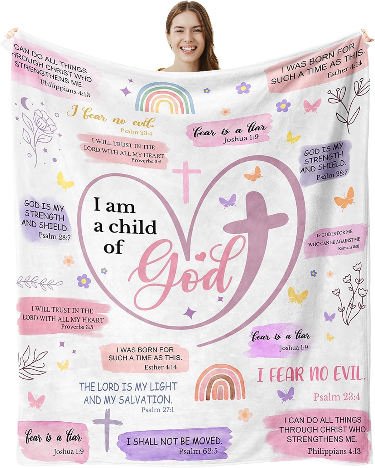 lemzcen Christian Gifts for Women, Baptism Gifts for Girl, I Am a Child of God Blanket, First Communion Gifts for Girls, Inspirational Religious Birthday Catholic Gifts for Women Throw Blanket 60"X50"