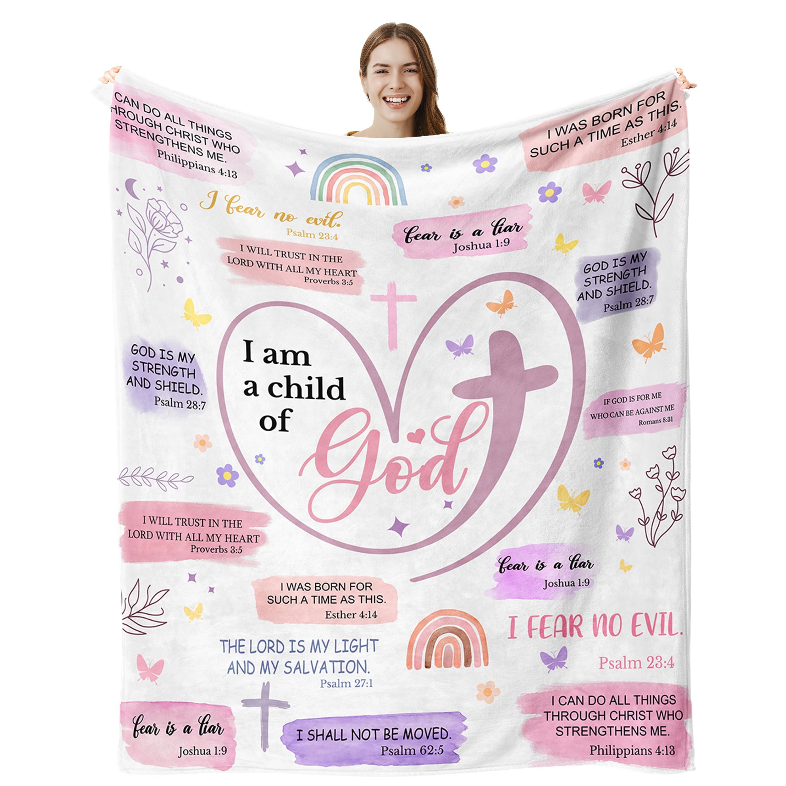 lemzcen Christian Gifts for Women, Baptism Gifts for Girls, I Am a Child of God Blanket, Christening First Communion Gifts for Girls, Religious