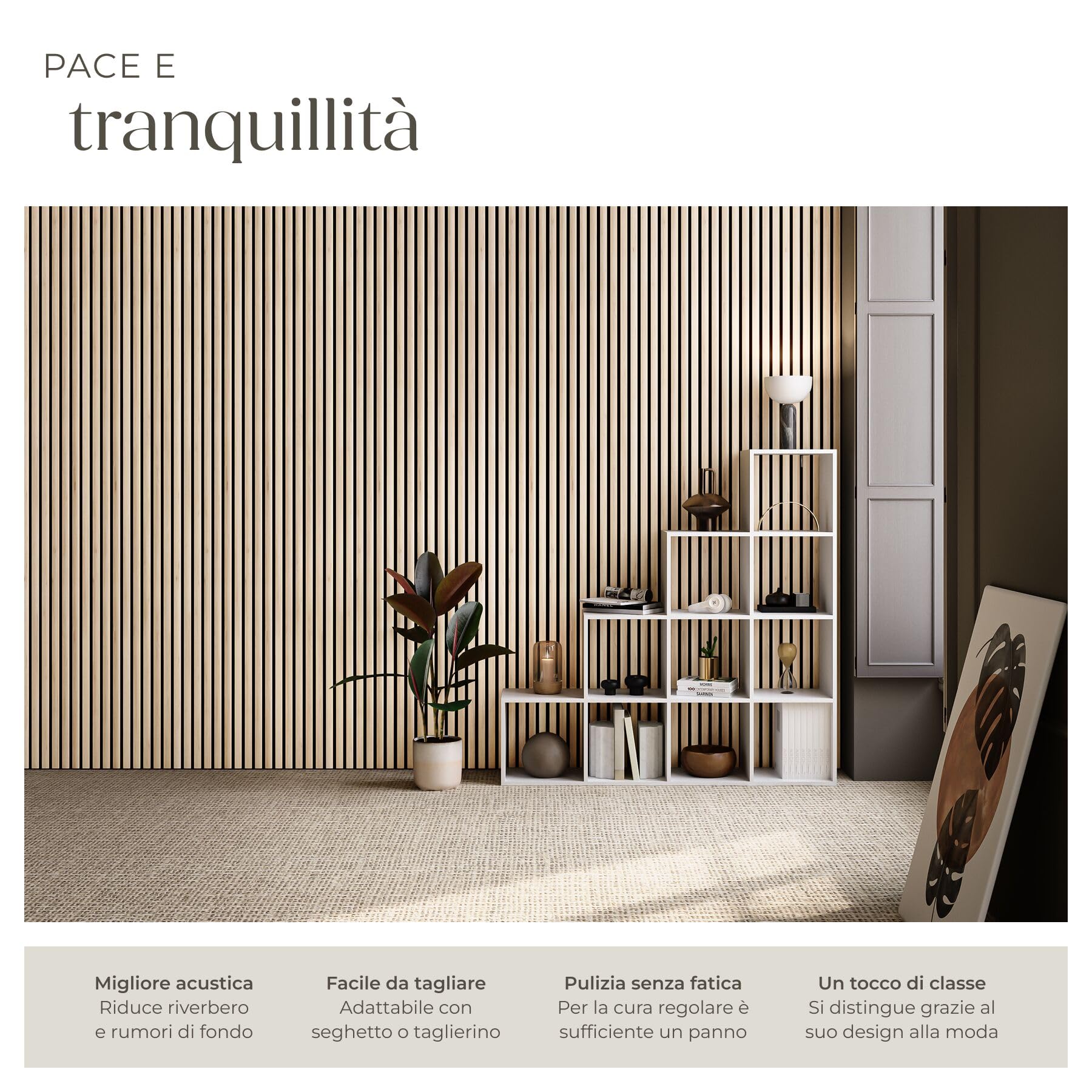 tectake® Set of 2 Acoustic Panels Wood Effect, Decorative Sound Absorbing Panels for Walls, Set x2 Ceiling Soundproofing Panels, 2 Pieces Wall Panels, Modern Design - Light Oak - 3