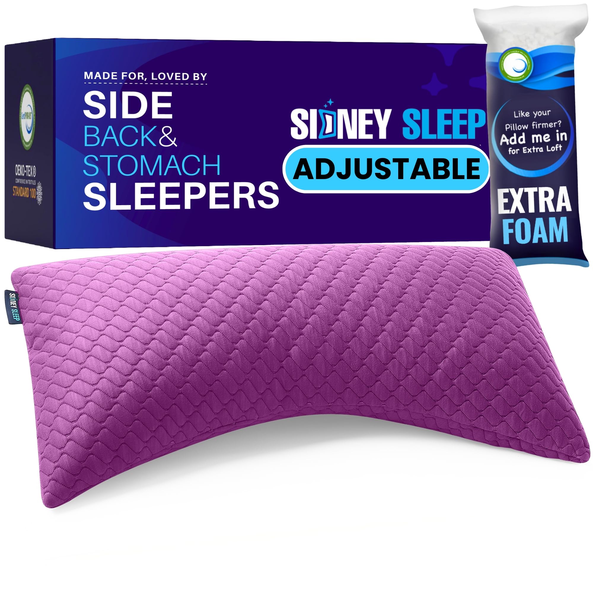 Sidney Sleep Pillow for Side and Back Sleepers - Comfort for Neck and Shoulder Pain - Adjustable and