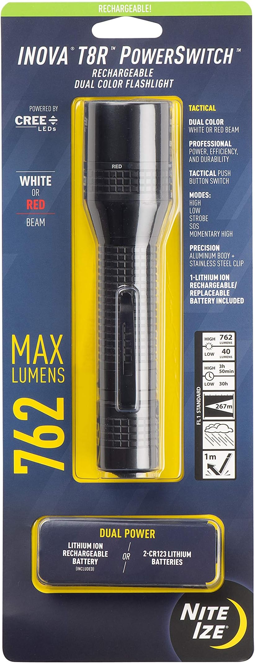 Nite Ize Inova T8R PowerSwitch Rechargeable LED Flashlight (T8RA-01-R7), Black