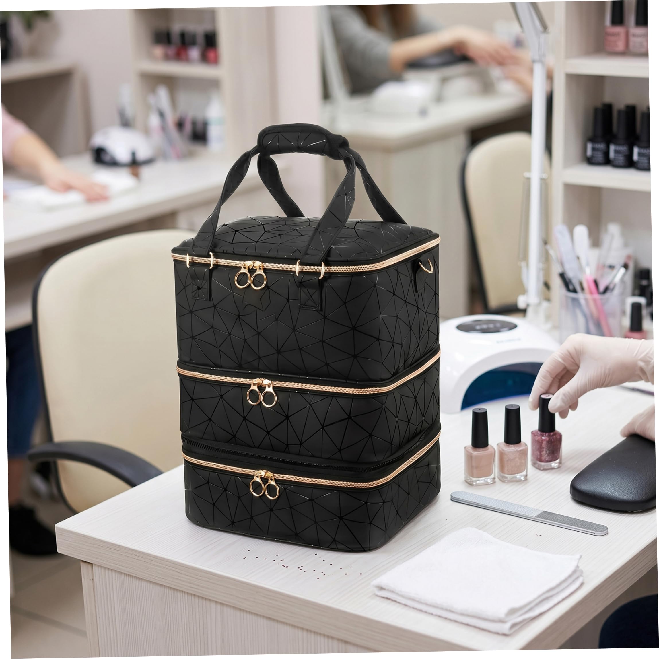 Bolsa para Kit de uñas, 3 y 84 Ranuras, Organizador Negro.