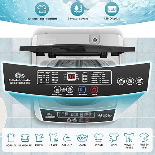 Miniatura 3 de Nictemaw Lavadora portátil de 17.8 libras, 2.4 pies cúbicos, lavadora portátil completamente automática con bomba de drenaje, 10 programas, 8