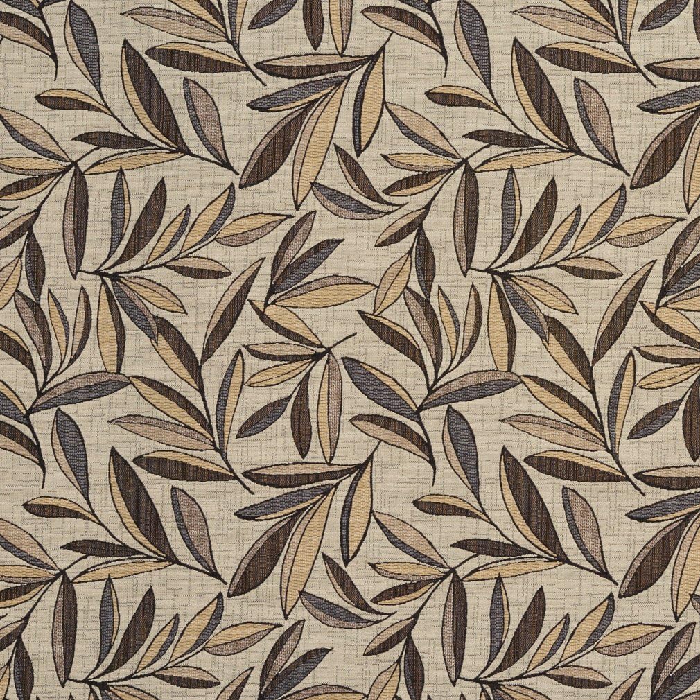 Gold, Slate and Brown Woven Leaves Upholstery Fabric by The Yard - SKU: Delaney Greystone