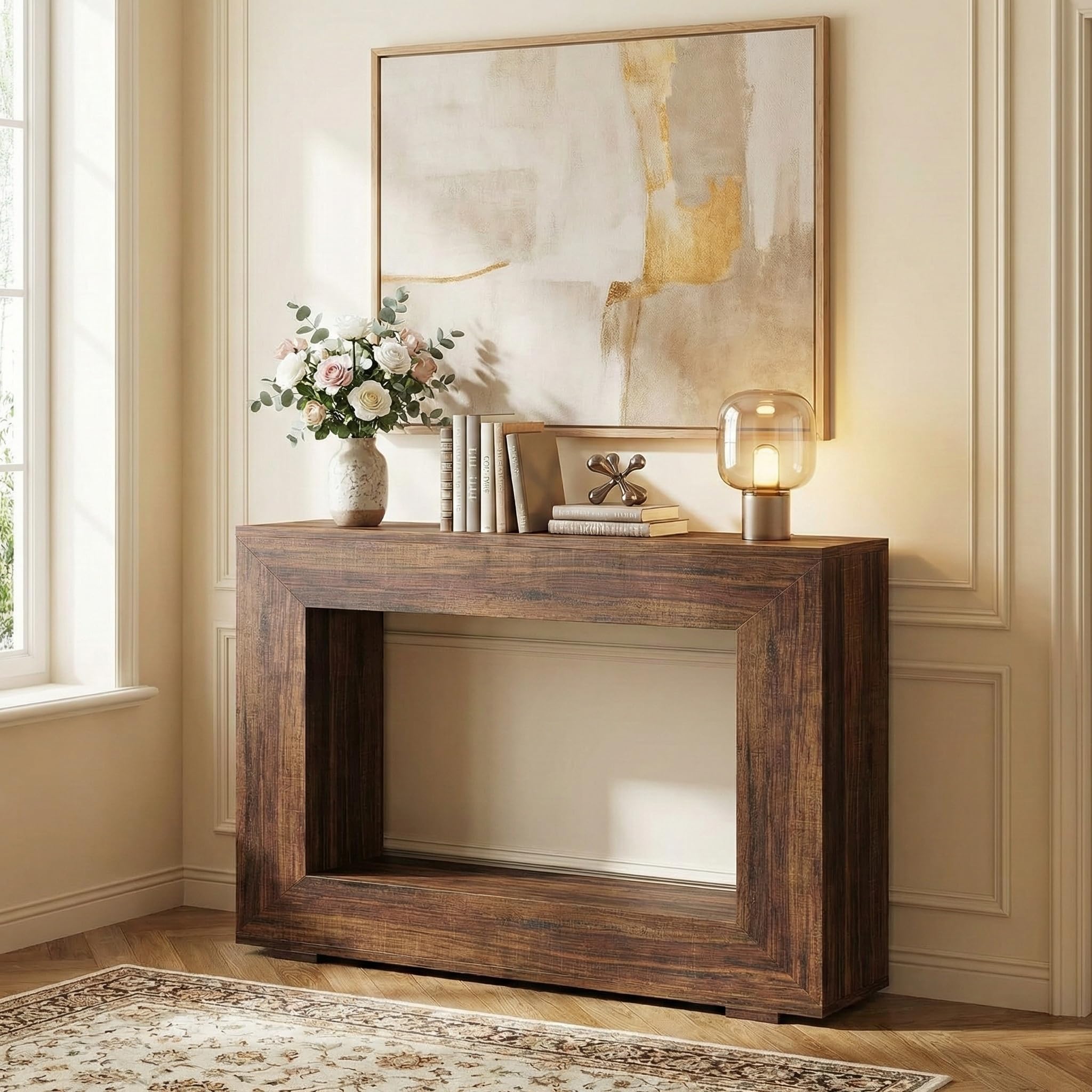 Lailang Tavolo consolle 120 cm con spazio di archiviazione, tavolino da corridoio per piccolo spazio in stile fattoria per ingresso, corridoio, soggiorno