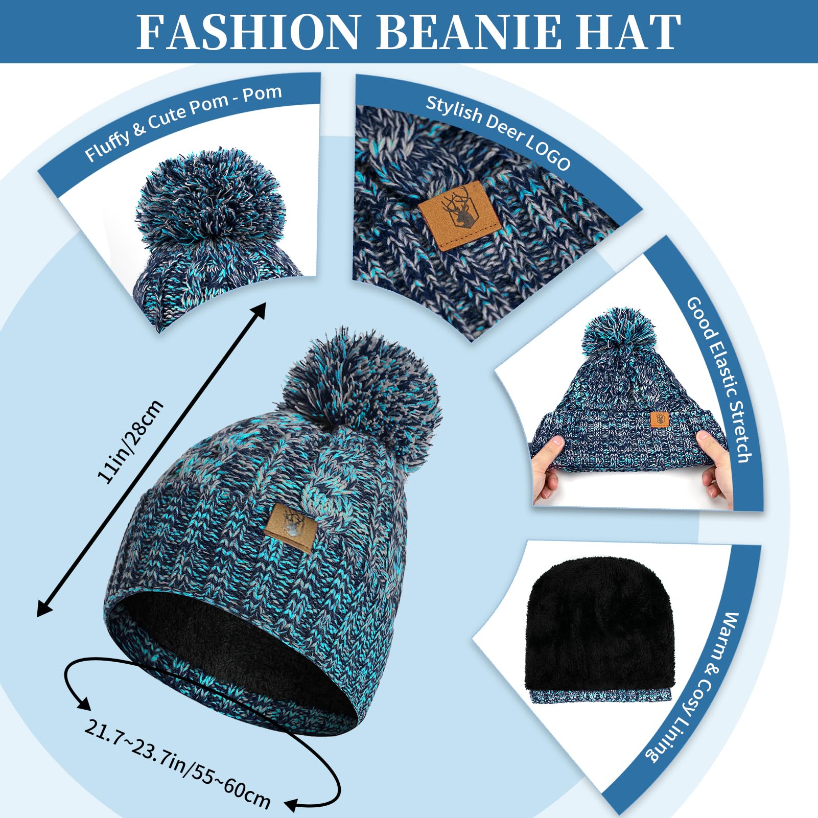 Conjunto Bufanda y Gorro y Guantes Táctiles Mujer Invierno Gorro Bobble