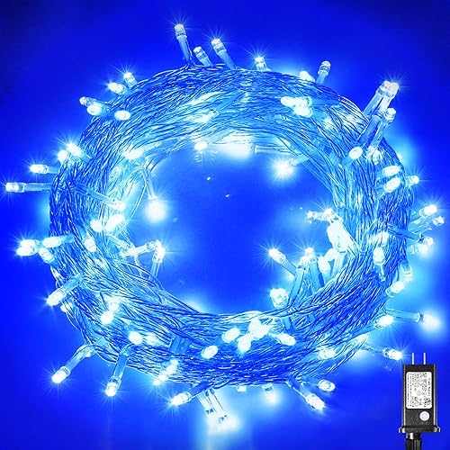 100 luces LED de Navidad de 33 pies para exteriores, 8 modos, tira de luces de Navidad con cable transparente con memoria de tiempo, tira de luces