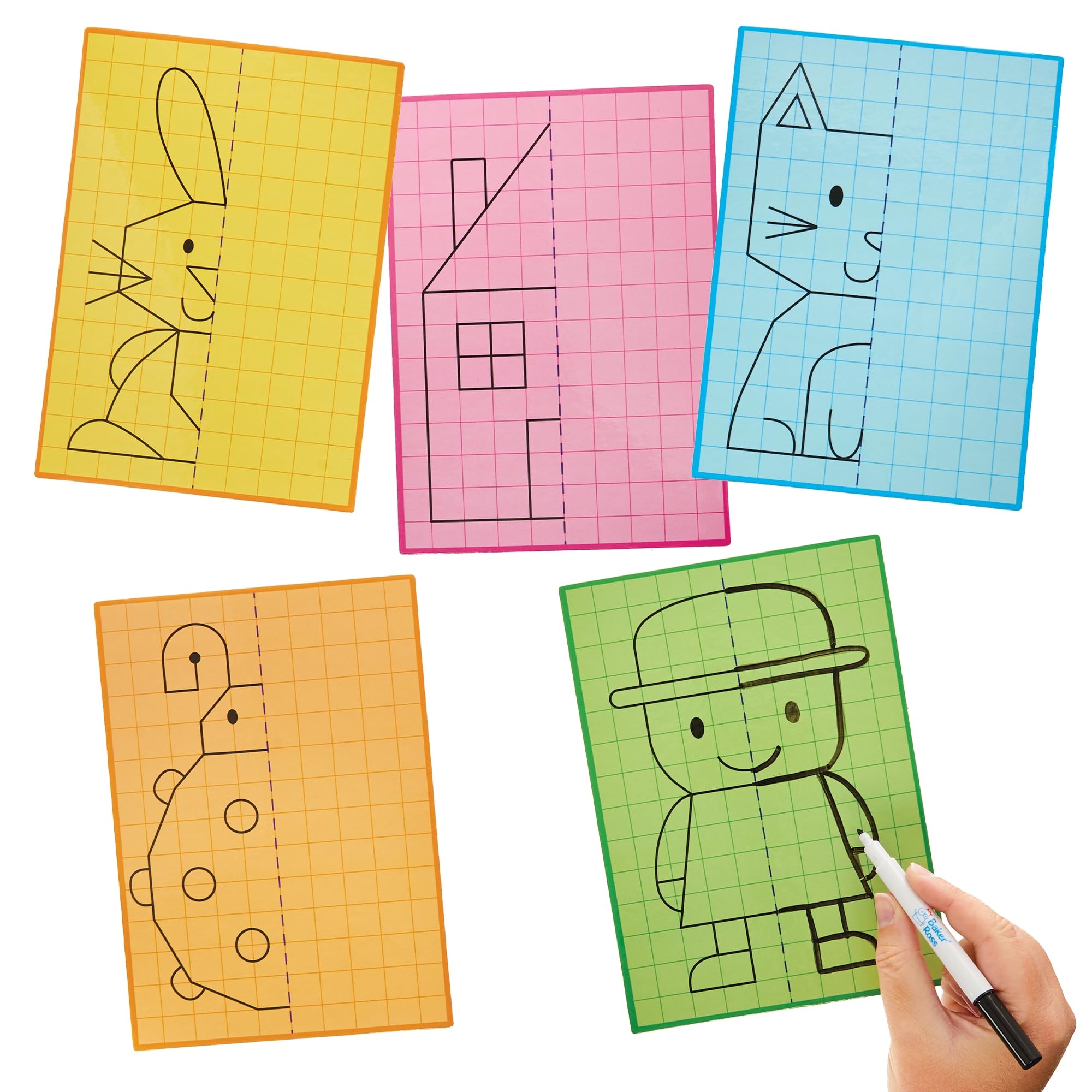 Baker Ross FN445 Lattice Symmetry Wipe Clean Drawing Boards - Pack of 10, Educational Drawing Boards for Kids