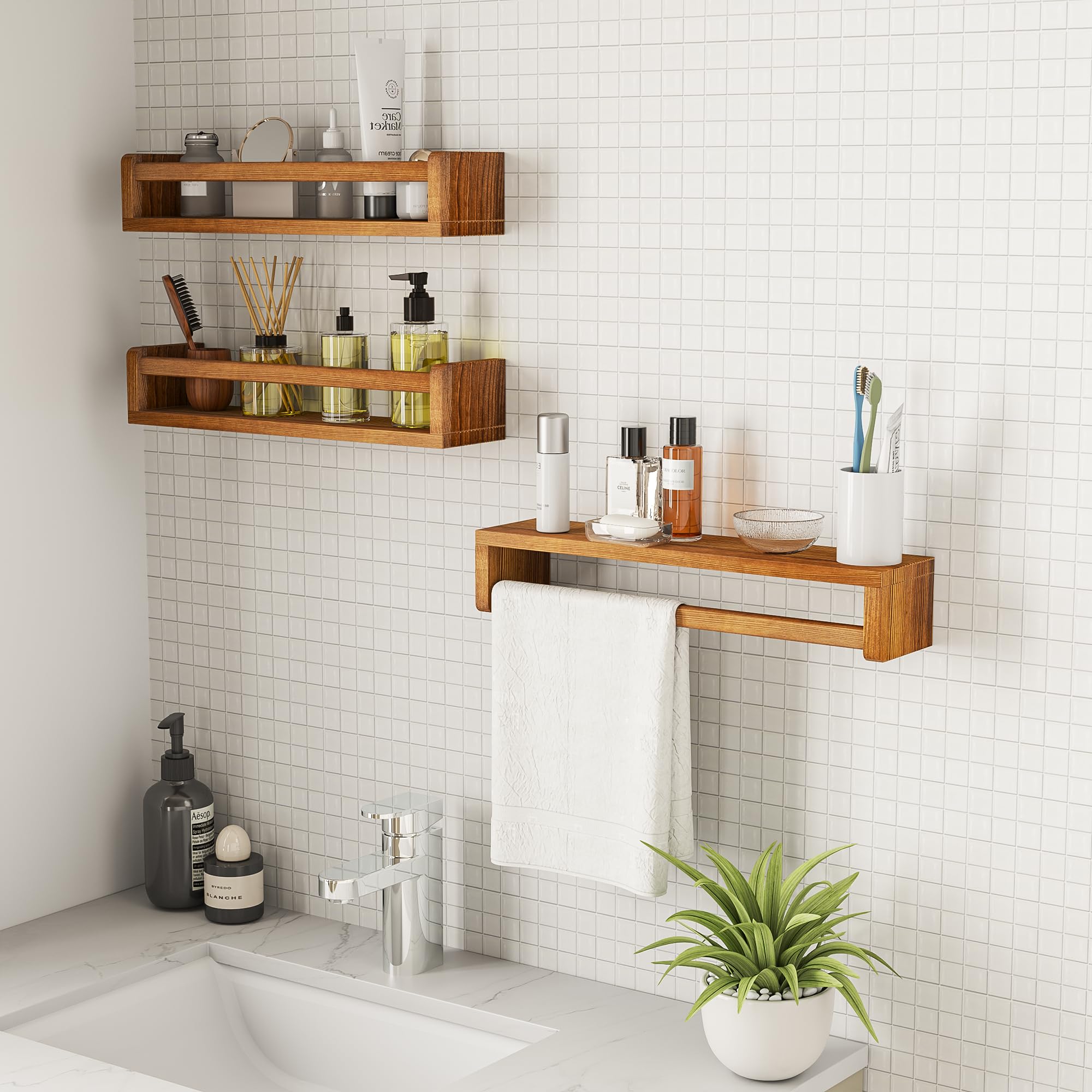 Heimlove Lot De 2 étagères Flottantes En Bois De Pin Massif