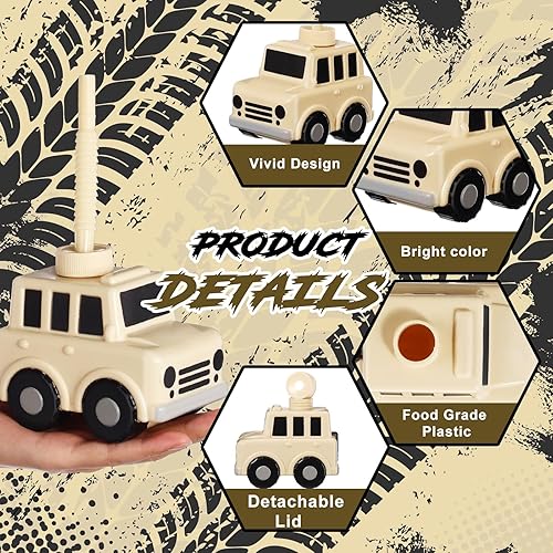 Miniatura 3 de 24 piezas de suministros de regalo de fiesta de vehículos, tazas de SUV con pajillas, taza de plástico con forma de vehículo SUV reutilizable para