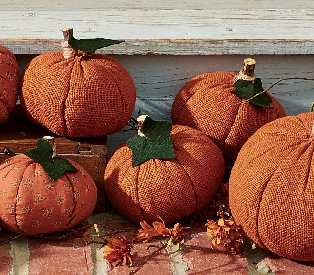 Park Designs Round Burlap Stuffed Fabric Pumpkins Set of 3 Tabletop Decor