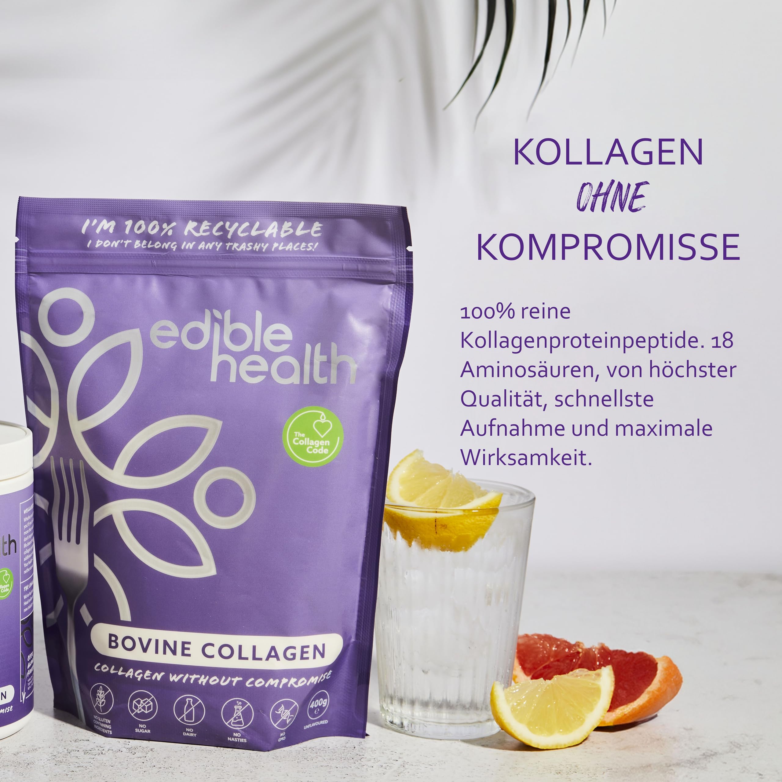 Edible Health Kollagen Pulver, Protein Pulver, hydrolysiert Typ 1 & 3, 1kg | hydrolysiertes Kollagen, Protein Pulver, Typ 1 & 3 Peptide, 1kg, 70 Tage, Paleo Keto Halal, für tägliche Ernährung, vegan