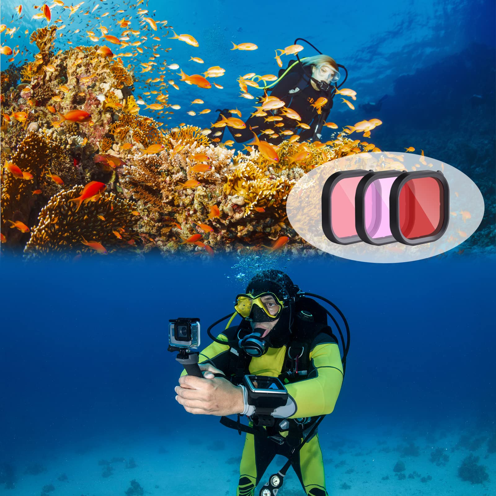 Filtri Subacquei Per Action Cam - Set 3 Lenti Rosso/Rosa/Viola - Correzione Colori Per Immersioni E Snorkeling - Foto 9