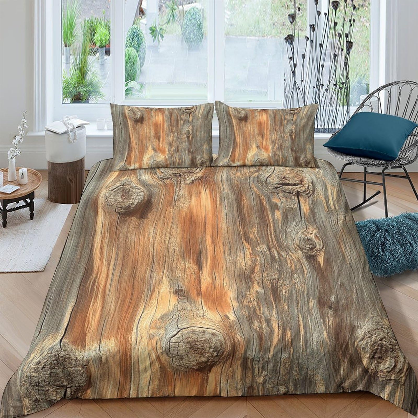 Ctjqhvkz Style-1 3D Printed Rustic Wood Texture Fitted Sheet Microfiber Soft Breathable Tree Grain Bed Cover For Bedroom Dorm Decor Single（135X200cm）