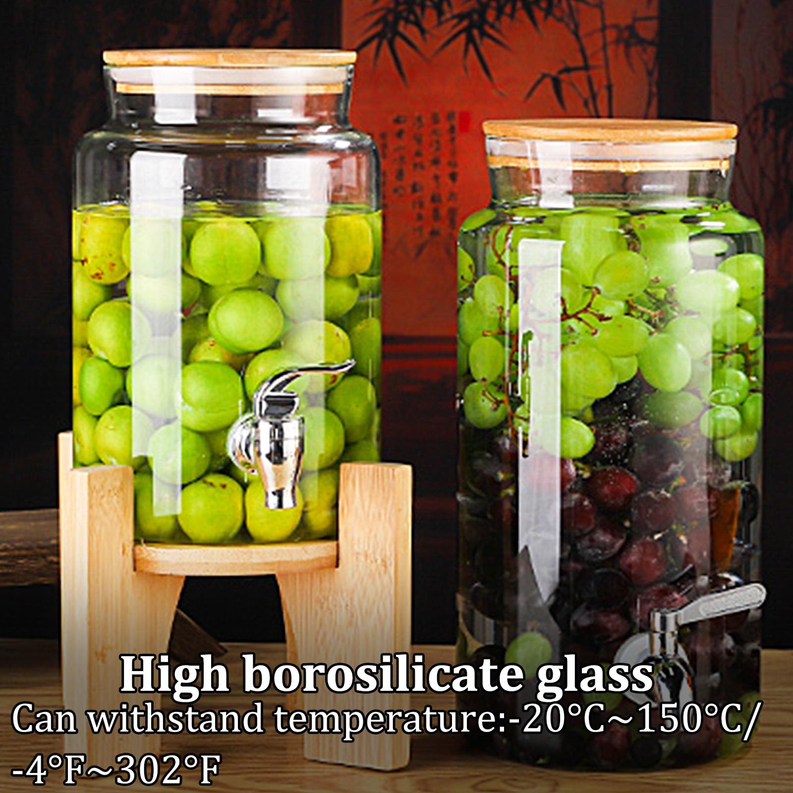 Amazon｜蛇口付き水筒ジャグボトルスタンド，ガラス ドリンク