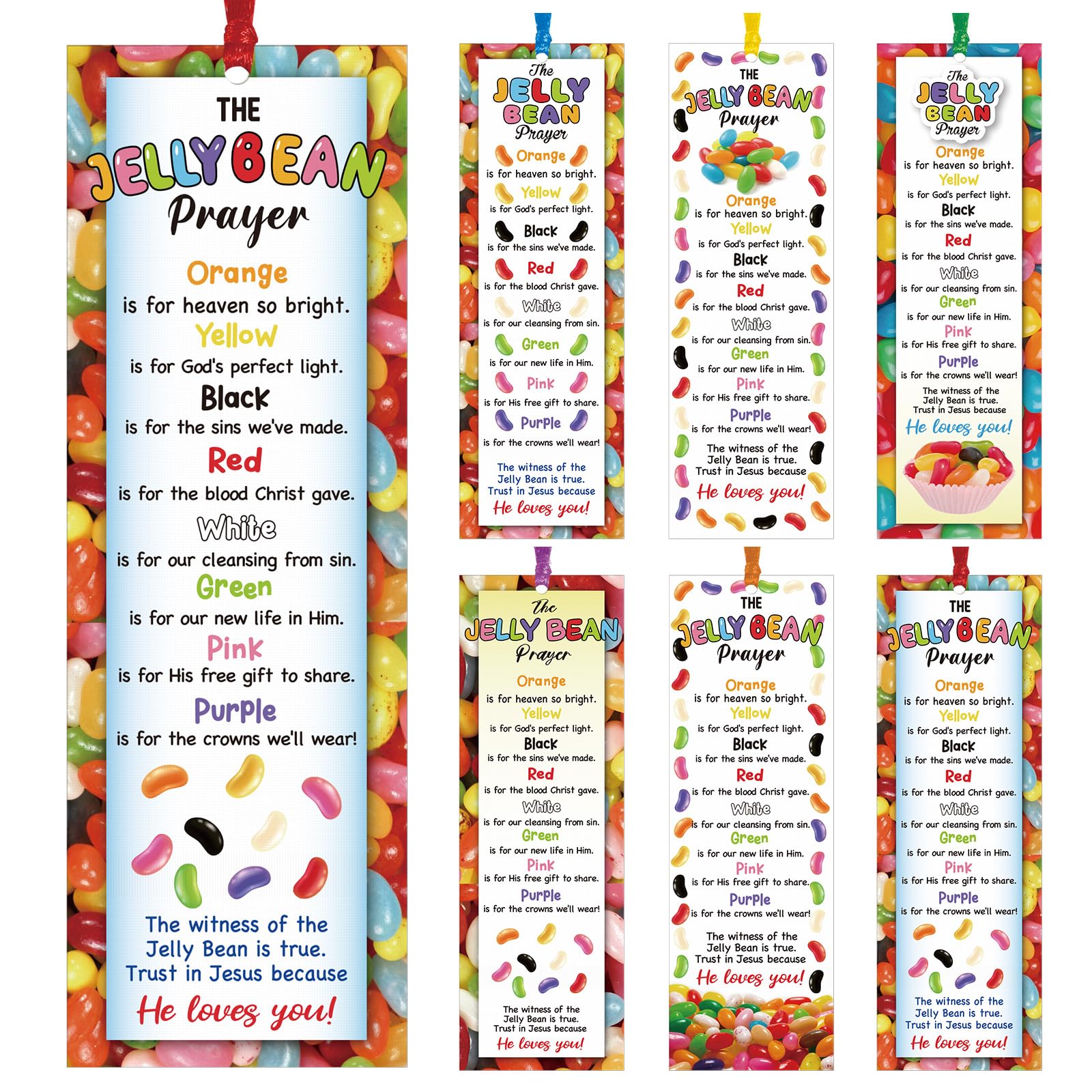 Dispowreath 60 Pcs Jelly Bean Prayer Religious Christian Bookmarks Church Bookmarks Gift for Teens Men Women Church Home Party Favors