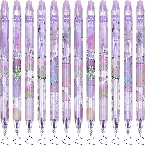 12 bolígrafos de gel borrables, hacen desaparecer los errores, punta fina de 0.020 in, escritura suave para rompecabezas de planificación, tinta