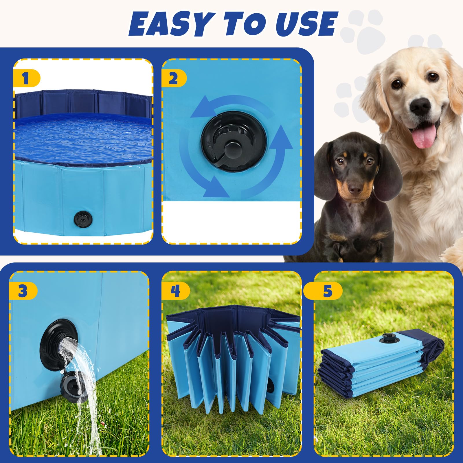 DASBET Piscina pieghevole per cani, in PVC, portatile, per cani, cuccioli, gatti, per interni ed esterni (120 cm di diametro x 30 cm di altezza)