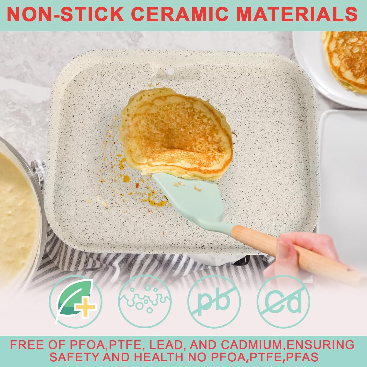 Griddle Pan & Rib Rack for Ninja Woodfire OG751/OG700 Series Grill, Non-Stick Upgraded Ceramic Cooking Flat Top Griddle Plate for Ninja XSKGRDPLT Woodfire Accessories, with 4 Full Racks Holder of Ribs