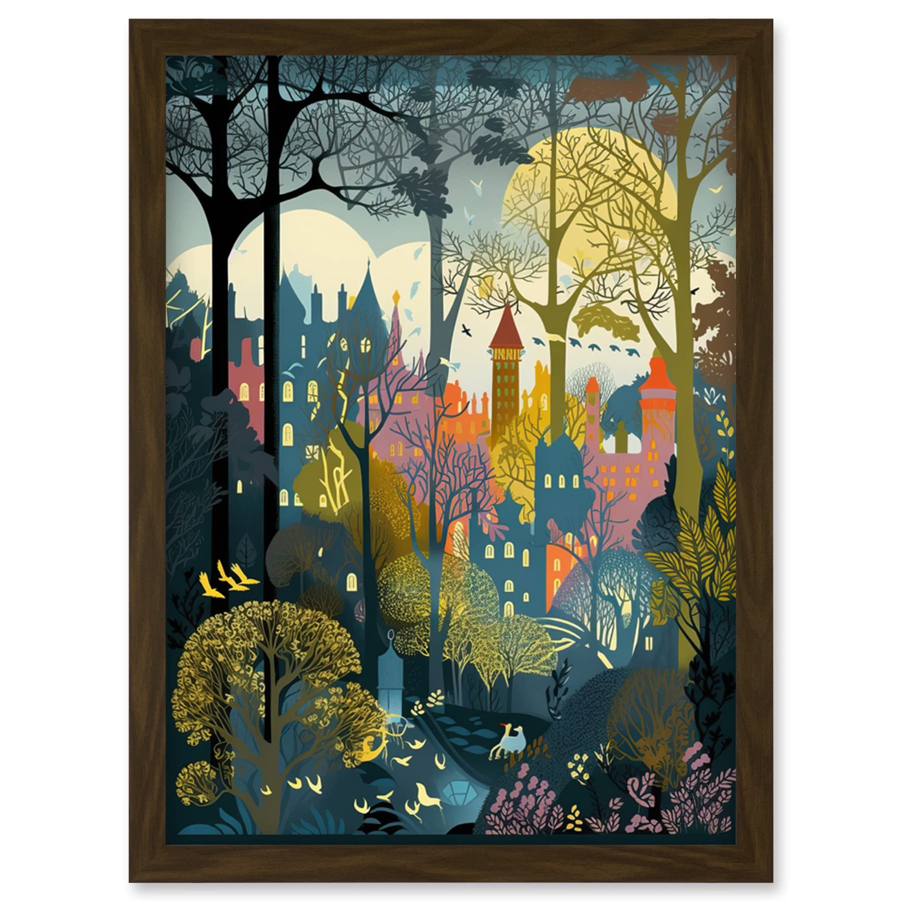 Artery8 Village Through Sherwood Forest Tree Landscape Artwork Framed Wall Art Print A4
