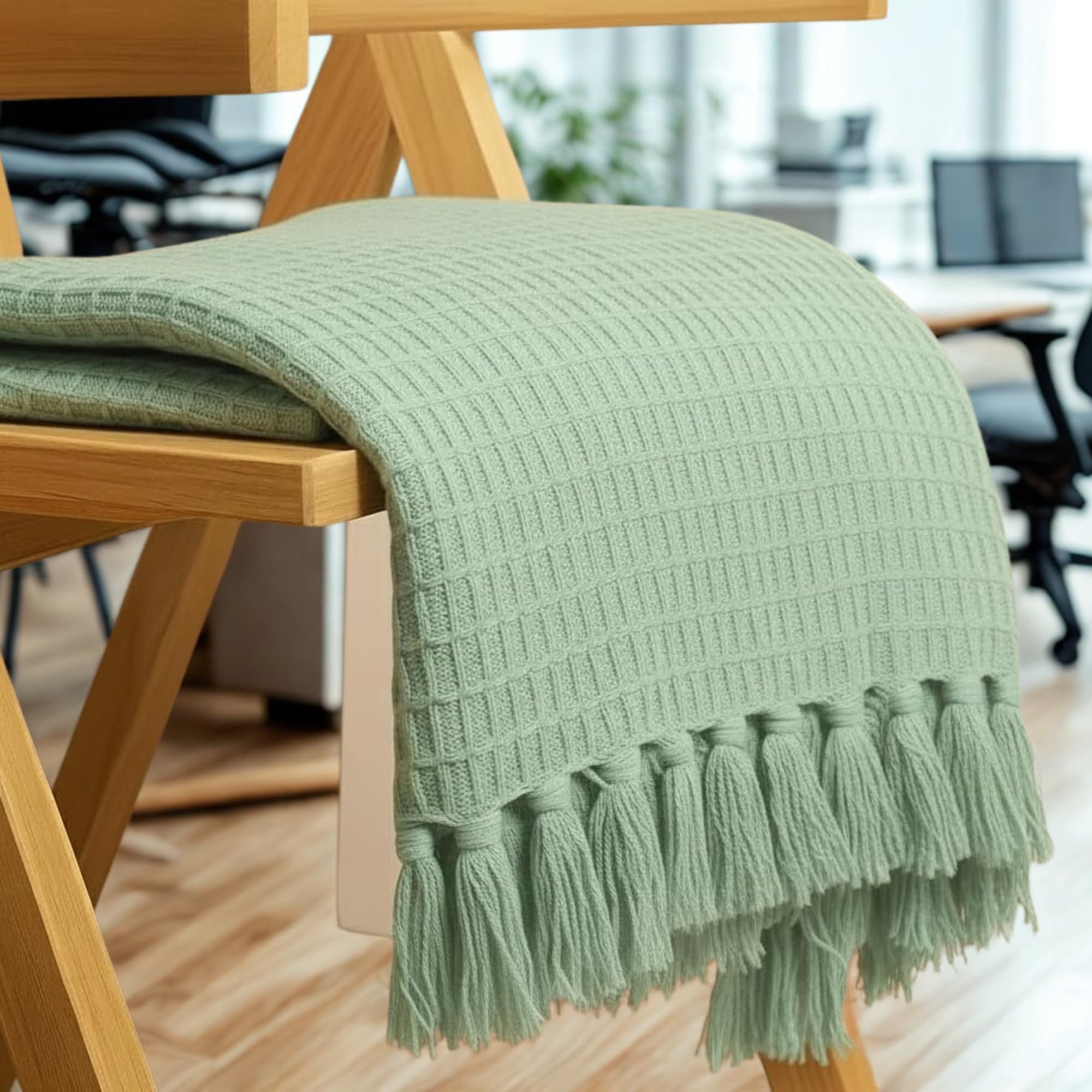 Tarantaran Premium Knitted Throw Blanket with Tassels | Soft Cozy Sofa Throw | Decorative Bed & Couch Blanket (Mint Green)-image-14