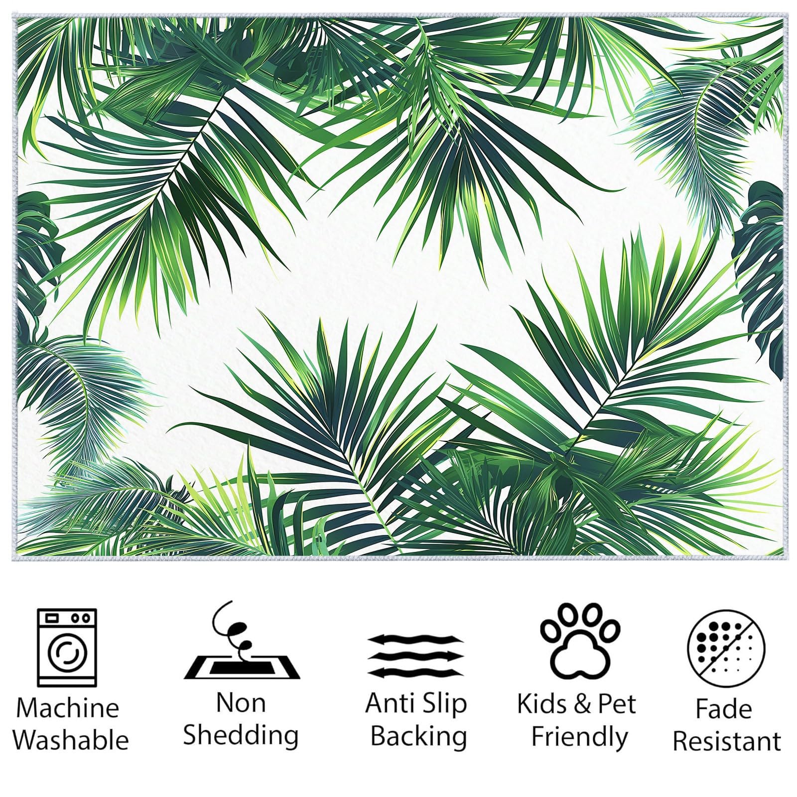Tapis Salon Chambre Feuilles De Palmier Vertes 140x200cm Doux Antidérapant Tapis Intérieur, Lavable en Machine, pour Chambre Adulte Salle à Manger Cuisine Bureau